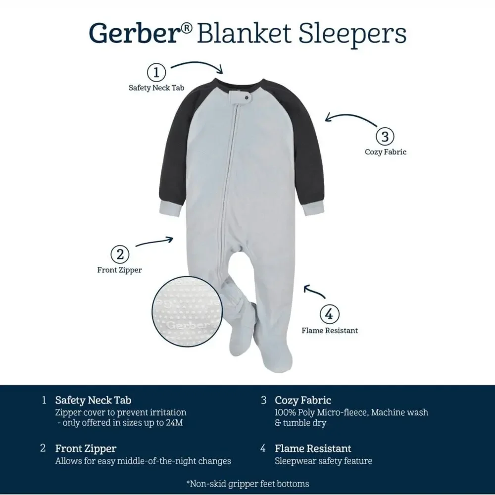 NWT Baby 2 Pack Gerber Alien Fleece Sleep Pajamas with Padded Feet